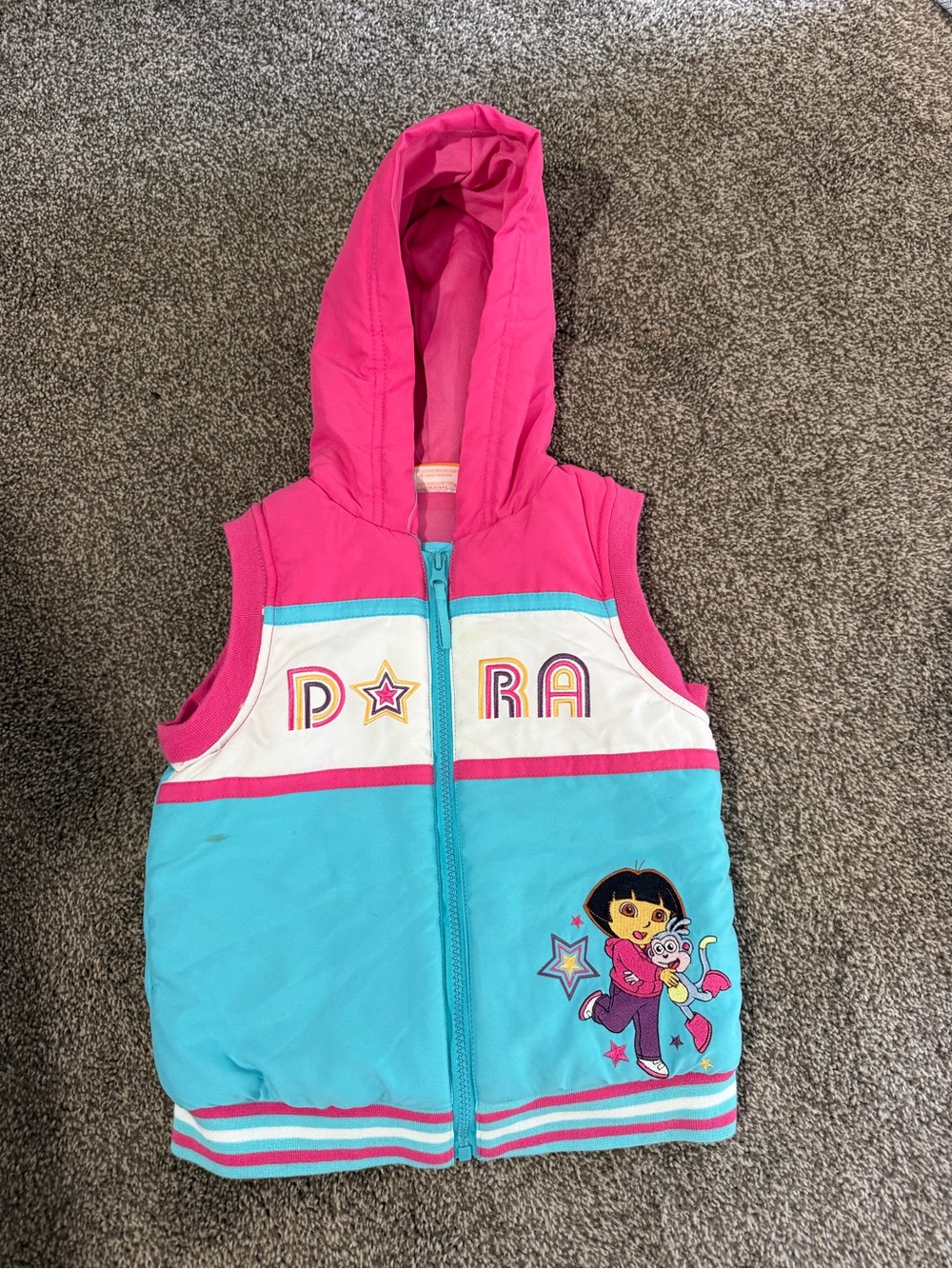 Nickelodeon Pink & Aqua Dora Hooded Puffer Vest